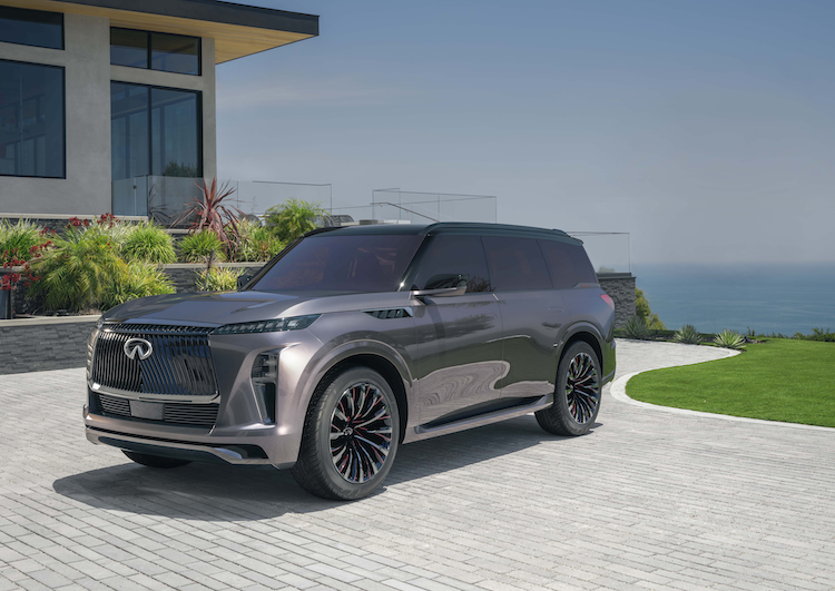 A 3/4 view of INFINITI QX Monograph concept on a driveway